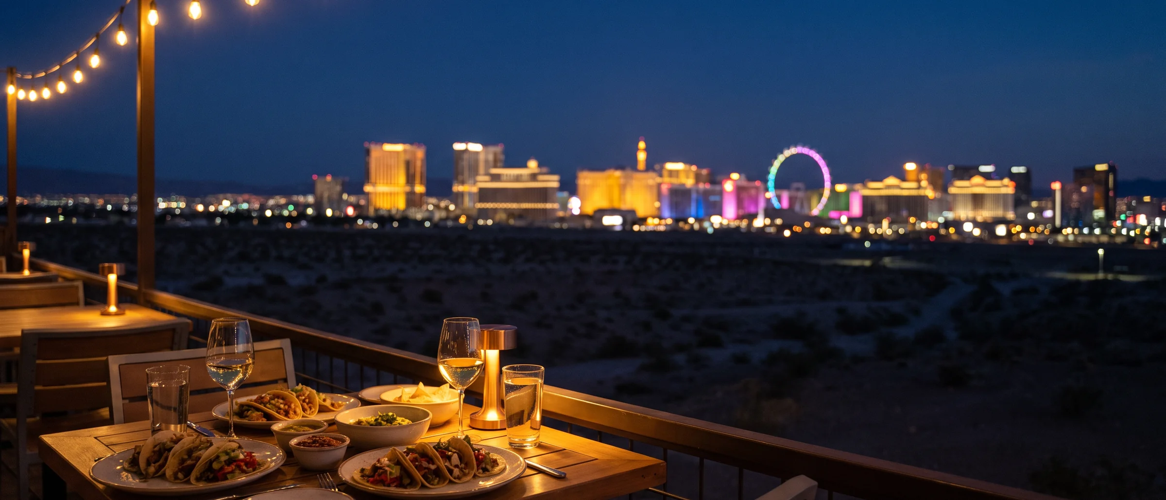 An evening table overlooking the Las Vegas skyline